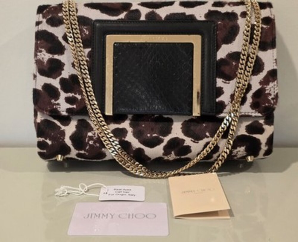 NWT Jimmy Choo Alba Leopard Calf Hair & Snakeskin Bag — Pristine/Rare